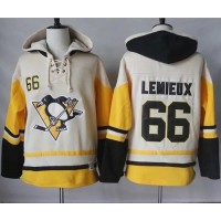 Pittsburgh Penguins #66 Mario Lemieux Cream/Gold Sawyer Hooded Sweatshirt Stitched NHL Jersey