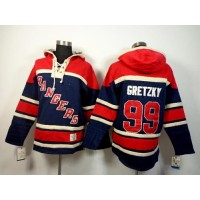 New York Rangers #99 Wayne Gretzky Navy Blue Sawyer Hooded Sweatshirt Stitched NHL Jersey