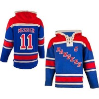 New York Rangers #11 Mark Messier Blue Sawyer Hooded Sweatshirt Stitched NHL Jersey
