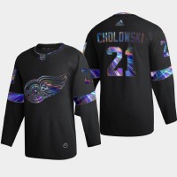 Detroit Detroit Red Wings #21 Dennis Cholowski Men's Nike Iridescent Holographic Collection NHL Jersey - Black