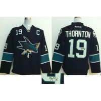 San Jose Sharks #19 Joe Thornton Black Autographed Stitched NHL Jersey