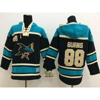 San Jose Sharks #88 Brent Burns Black Sawyer Hooded Sweatshirt Stitched NHL Jersey