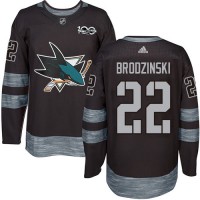 Adidas San Jose Sharks #22 Jonny Brodzinski Black 1917-2017 100th Anniversary Stitched NHL Jersey