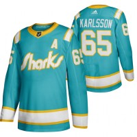San Jose San Jose Sharks #65 Erik Karlsson Men's Adidas 2020 Throwback Authentic Player NHL Jersey Teal