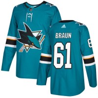 Adidas San Jose Sharks #61 Justin Braun Teal Home Authentic Stitched NHL Jersey