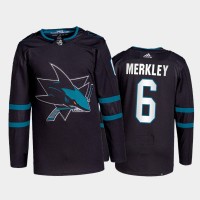 Adidas San Jose Sharks #6 Ryan Merkley Men's 2021-22 Alternate Authentic NHL Jersey - Black