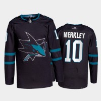 Adidas San Jose Sharks #10 Nick Merkley Men's 2021-22 Alternate Authentic NHL Jersey - Black