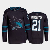 Adidas San Jose Sharks #21 Jake Middleton Men's 2021-22 Alternate Authentic NHL Jersey - Black