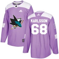Adidas San Jose Sharks #68 Melker Karlsson Purple Authentic Fights Cancer Stitched NHL Jersey
