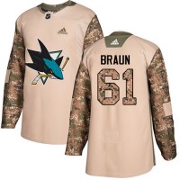 Adidas San Jose Sharks #61 Justin Braun Camo Authentic 2017 Veterans Day Stitched NHL Jersey
