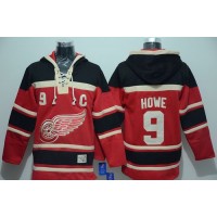 Detroit Red Wings #9 Gordie Howe Red Sawyer Hooded Sweatshirt Stitched NHL Jersey