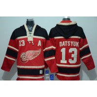 Detroit Red Wings #13 Pavel Datsyuk Red Sawyer Hooded Sweatshirt Stitched NHL Jersey