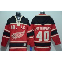 Detroit Red Wings #40 Henrik Zetterberg Red Sawyer Hooded Sweatshirt Stitched NHL Jersey
