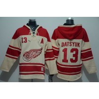 Detroit Red Wings #13 Pavel Datsyuk Cream Sawyer Hooded Sweatshirt Stitched NHL Jersey