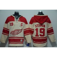 Detroit Red Wings #19 Steve Yzerman Cream Sawyer Hooded Sweatshirt Stitched NHL Jersey