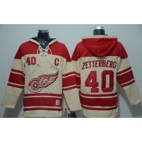 Detroit Red Wings #40 Henrik Zetterberg Cream Sawyer Hooded Sweatshirt Stitched NHL Jersey