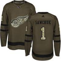 Adidas Detroit Red Wings #1 Terry Sawchuk Green Salute to Service Stitched NHL Jersey