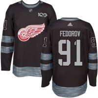 Adidas Detroit Red Wings #91 Sergei Fedorov Black 1917-2017 100th Anniversary Stitched NHL Jersey